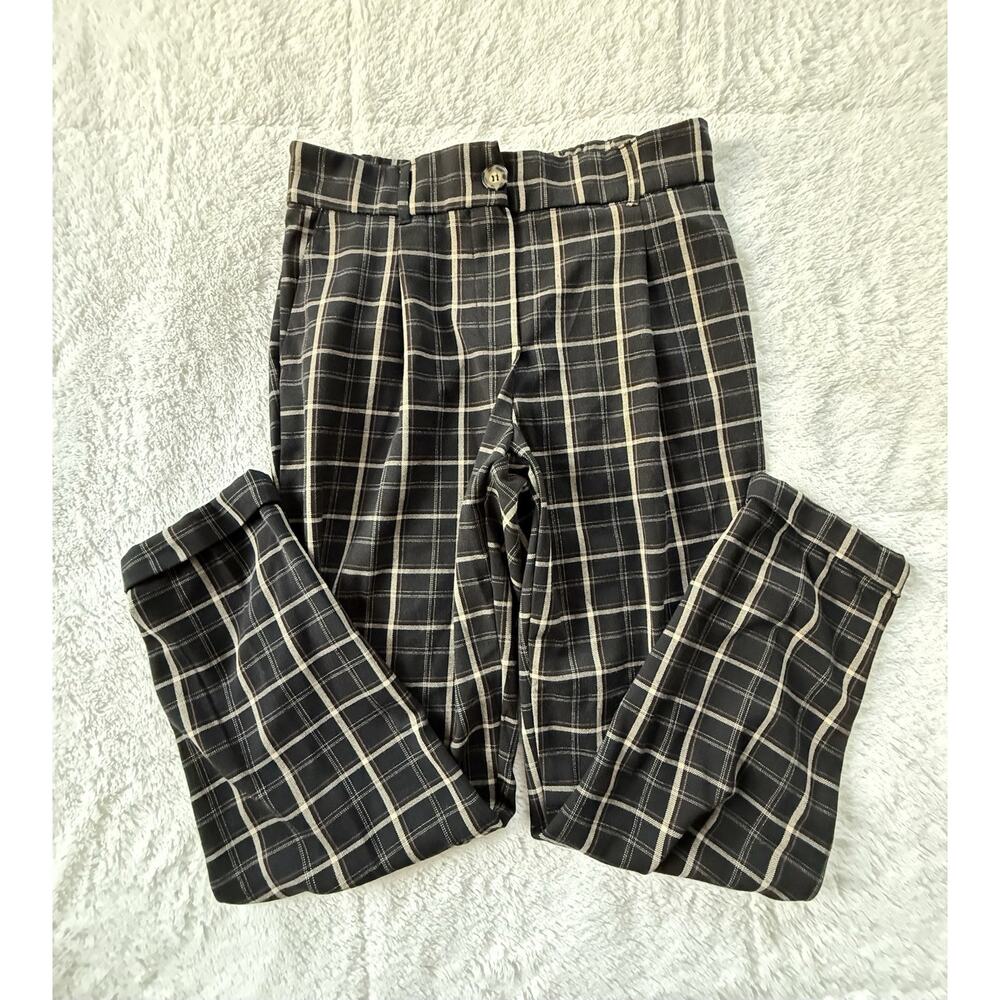 Jules & Leopold Black/Brown Plaid Cuffed Ankle Pull On Pants Small/Petite